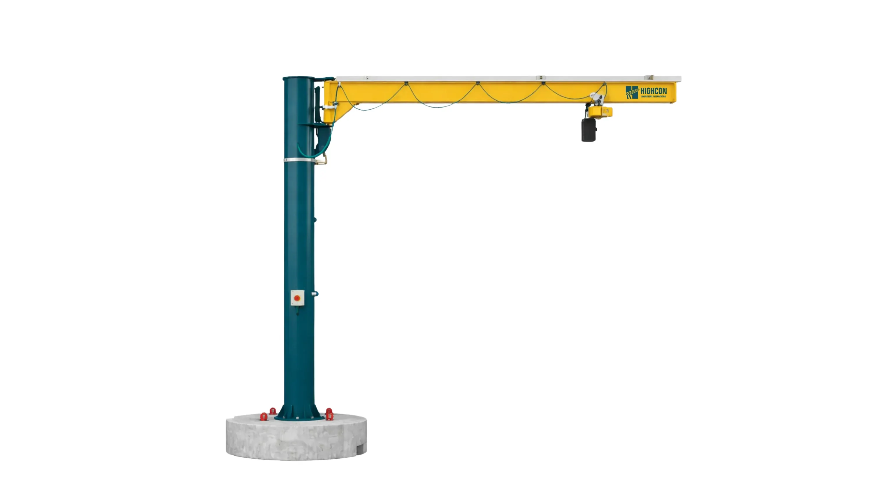 Pillar jib crane with cantilever girder boom and movable plinth