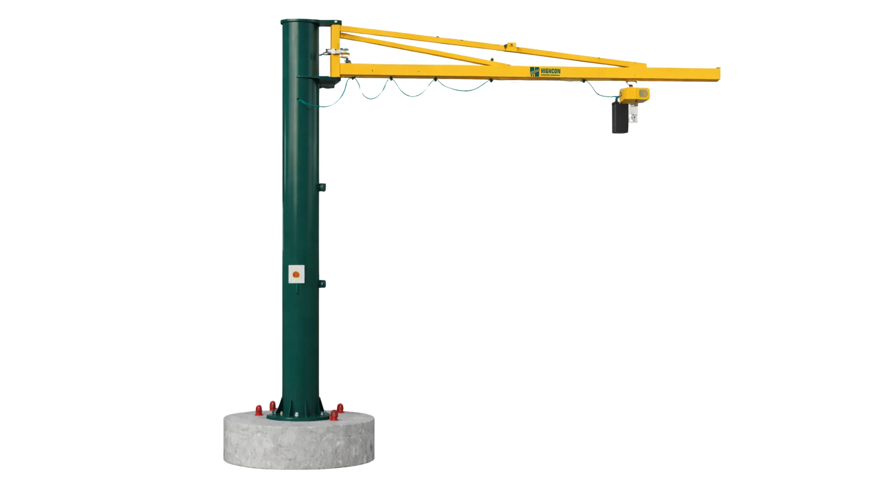 Pillar jib crane with channel-shaped boom and movable plinth