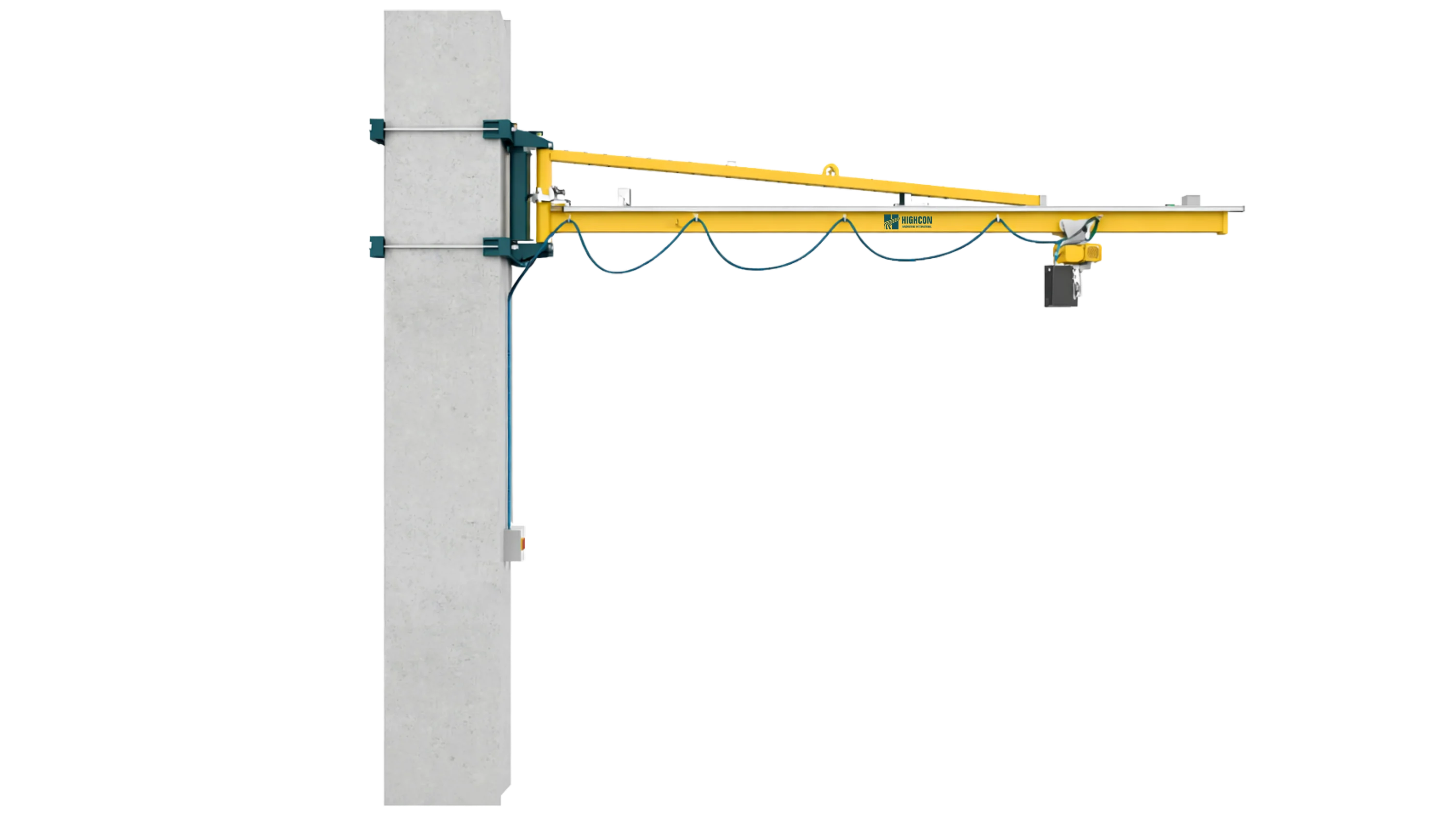 Wall-mounted jib crane with girder boom with tie rods