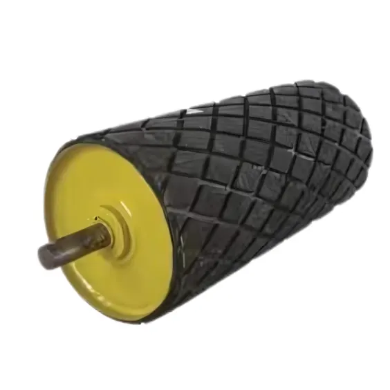 A head pulley roller with a yellow wheel, set against a clean white background.