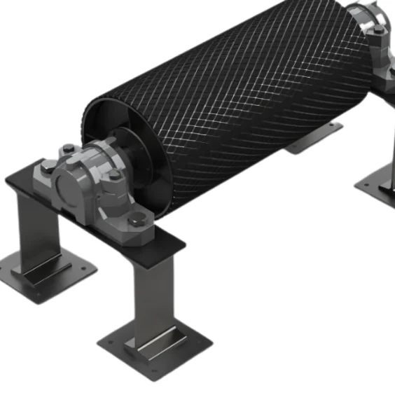 A sturdy stand supports a large metal roller, identified as a Bend Pulley, showcasing its industrial design.